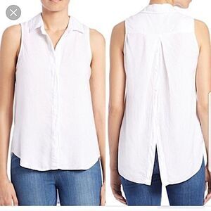 Anthropologie Cloth & Stone White Sleeveless Blouse Split Back 100% Tencel XS